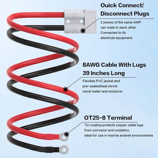 Alt view image 2 of 7 - 2PCS 50A Anderson Connector Plug with 100cm(39.37 inch) 8AWG O-Ring Cable Battery Quick Connector Forklift Plug Wire Trailer Power Storage Power Harness Power Forklift Charging Connector