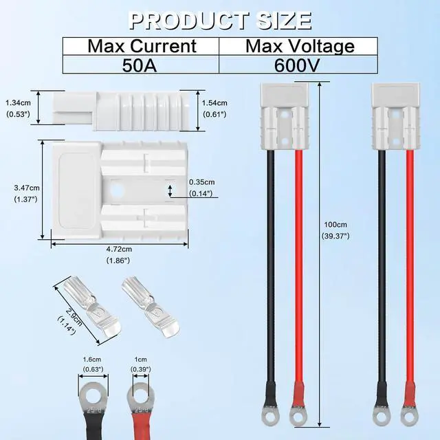 Alt view image 5 of 7 - 2PCS 50A Anderson Connector Plug with 100cm(39.37 inch) 8AWG O-Ring Cable Battery Quick Connector Forklift Plug Wire Trailer Power Storage Power Harness Power Forklift Charging Connector