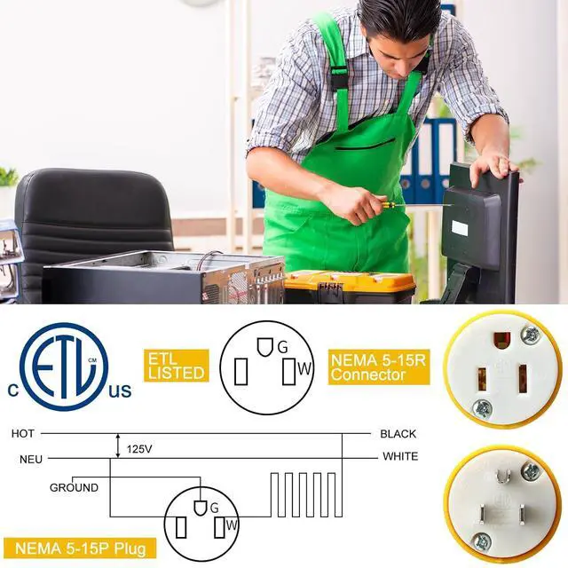 Alt view image 4 of 7 - 24 Pcs Extension Cord Ends 15A 125V 2 Pole 3 Wire Heavy Duty Replacement Male Plug Female Connector Set 5-15P 5-15R Straight Blade Plug Grounding Type/ETL Listed (Male,Female)