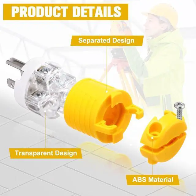 Alt view image 3 of 7 - 24 Pcs Extension Cord Ends 15A 125V 2 Pole 3 Wire Heavy Duty Replacement Male Plug Female Connector Set 5-15P 5-15R Straight Blade Plug Grounding Type/ETL Listed (Male,Female)