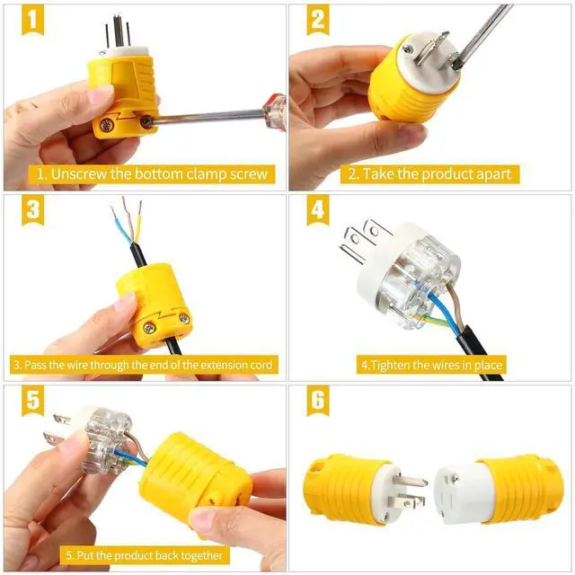 Alt view image 6 of 7 - 24 Pcs Extension Cord Ends 15A 125V 2 Pole 3 Wire Heavy Duty Replacement Male Plug Female Connector Set 5-15P 5-15R Straight Blade Plug Grounding Type/ETL Listed (Male,Female)