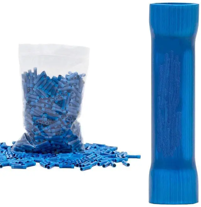 Main image of (Blue 16-14GA 1000PK) Insulated Crimp Style Butt Connectors. Crimp Wire Gauges AWG 16-14, Insulated Splice Terminals, PVC Butt Splice
