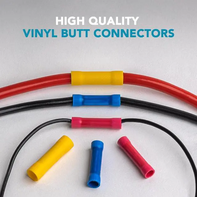 Alt view image 2 of 6 - (Blue 16-14GA 1000PK) Insulated Crimp Style Butt Connectors. Crimp Wire Gauges AWG 16-14, Insulated Splice Terminals, PVC Butt Splice