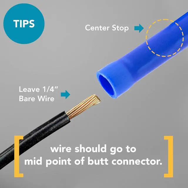 Alt view image 6 of 6 - (Blue 16-14GA 1000PK) Insulated Crimp Style Butt Connectors. Crimp Wire Gauges AWG 16-14, Insulated Splice Terminals, PVC Butt Splice