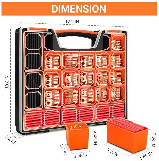 Alt view image 4 of 7 - 220PCS Battery Cable Ends AWG 1 2 4 6 8 1/0 2/0 Gauge, 110PCS Heavy Duty Copper Wire Lugs Kit, Battery Cable Terminal Connectors Assortment with 110PCS 3:1 Heat Shrink Tubing