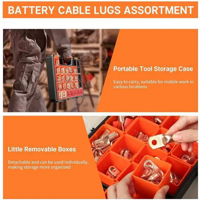 Alt view image 6 of 7 - 220PCS Battery Cable Ends AWG 1 2 4 6 8 1/0 2/0 Gauge, 110PCS Heavy Duty Copper Wire Lugs Kit, Battery Cable Terminal Connectors Assortment with 110PCS 3:1 Heat Shrink Tubing