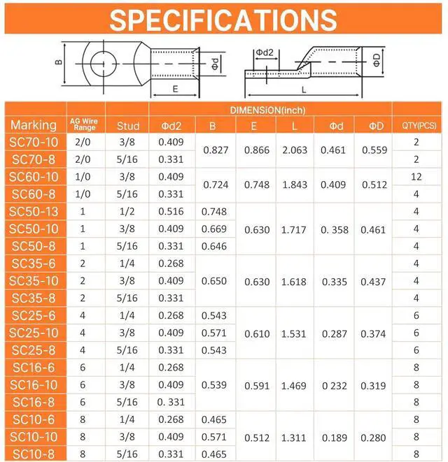 Alt view image 7 of 7 - 220PCS Battery Cable Ends AWG 1 2 4 6 8 1/0 2/0 Gauge, 110PCS Heavy Duty Copper Wire Lugs Kit, Battery Cable Terminal Connectors Assortment with 110PCS 3:1 Heat Shrink Tubing