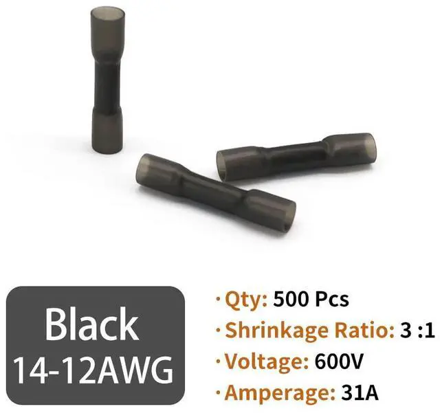 Alt view image 2 of 7 - Heat Shrink Butt Connectors, 14-12 AWG Marine Grade Insulated Crimp Wire Connectors, Waterproof Electrical Connectors Butt Splice for Boat Truck Wiring