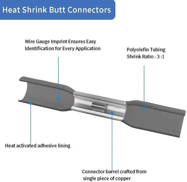Alt view image 3 of 7 - Heat Shrink Butt Connectors, 14-12 AWG Marine Grade Insulated Crimp Wire Connectors, Waterproof Electrical Connectors Butt Splice for Boat Truck Wiring