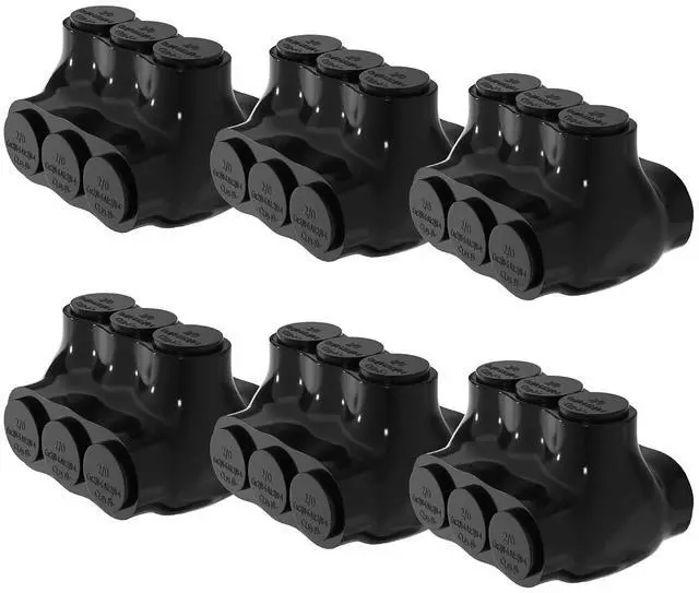 Main image of 6PCS Dual Entry Aluminum Wire Connector 3 Port Insulated Multi Tap Connector 2/0-6 AWG Splice Electrical Power Connector 3/16" Allen Hex