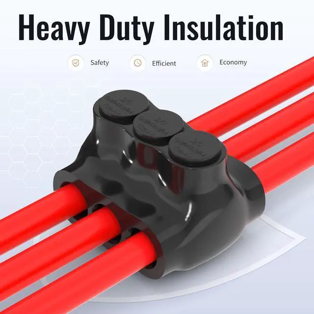 Alt view image 4 of 6 - 6PCS Dual Entry Aluminum Wire Connector 3 Port Insulated Multi Tap Connector 2/0-6 AWG Splice Electrical Power Connector 3/16" Allen Hex