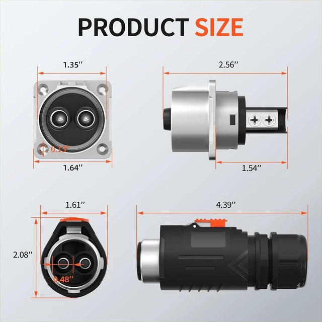 Alt view image 2 of 6 - 100 Amp Trolling Motor Plug & Receptacle Set, 6-4 AWG Fast Locking 2-Pin 12V-48V Circular Connector, Waterproof for Marine Boats