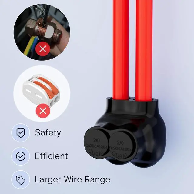 Alt view image 4 of 6 - Insulated Connector 2 Port Multi Tap Connector 2/0-6 AWG Single-Sided Entry Aluminum to Copper Wire Connectors Slotted Allen Hex - 6 Pack