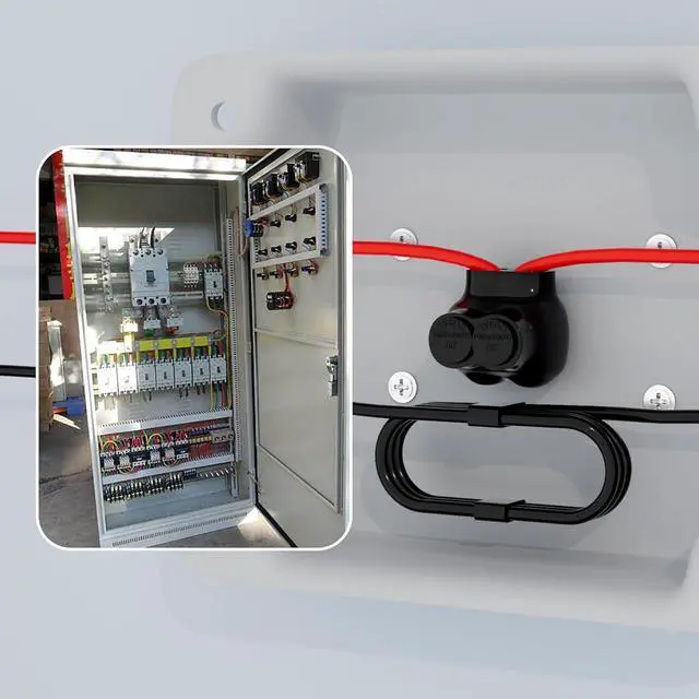 Alt view image 6 of 6 - Insulated Connector 2 Port Multi Tap Connector 2/0-6 AWG Single-Sided Entry Aluminum to Copper Wire Connectors Slotted Allen Hex - 6 Pack