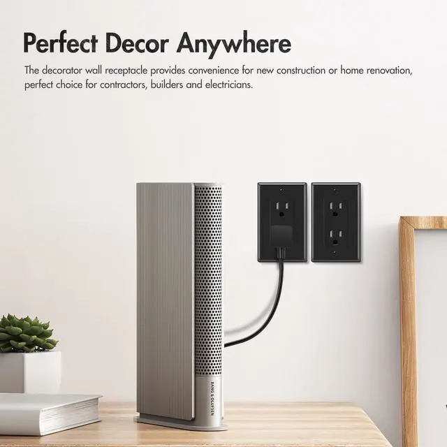 Alt view image 7 of 7 - Decorator Receptacle Outlet, Tamper Resistant, Decorative Electrical Receptacle Outlet, 15Amp 125Volt, Grounding with Wall Plate UL Listed (50pack, Black, 15 Amp Outlet)