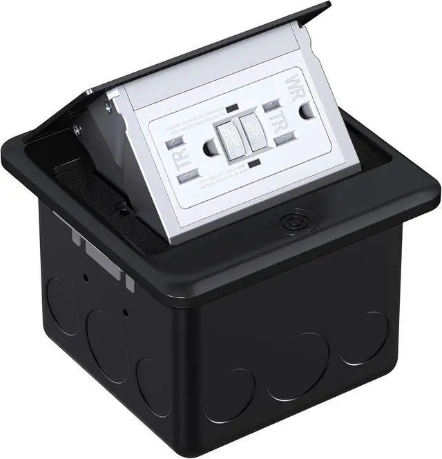 Main image of Pop Up Floor Outlet Covers Box with 15 Amp Stainless Steel GFCI Tamper Resistant Rceptacle Outlet, ETL Listed, Black