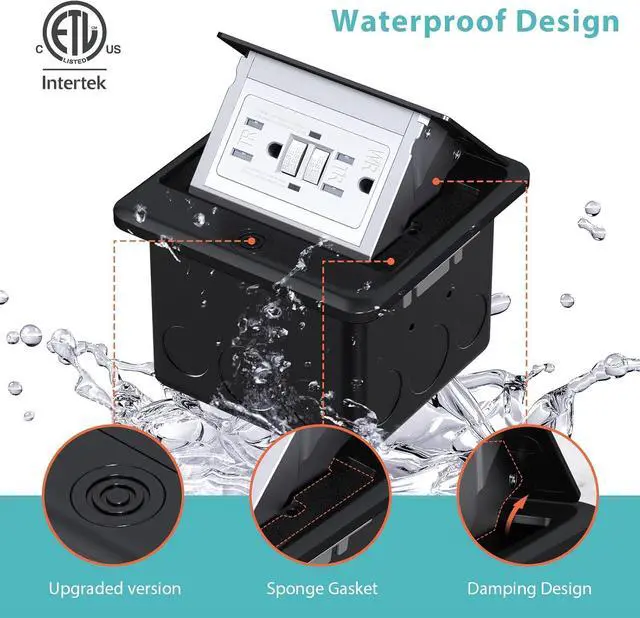 Alt view image 2 of 7 - Pop Up Floor Outlet Covers Box with 15 Amp Stainless Steel GFCI Tamper Resistant Rceptacle Outlet, ETL Listed, Black