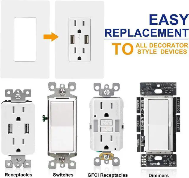 Alt view image 3 of 6 - 1-Gang Screwless Decorator Wall Plates, Child Safe Standard Size Outlet Cover, Unbreakable Polycarbonate Thermoplastic,Glossy White, 40 Pack,UL Listed