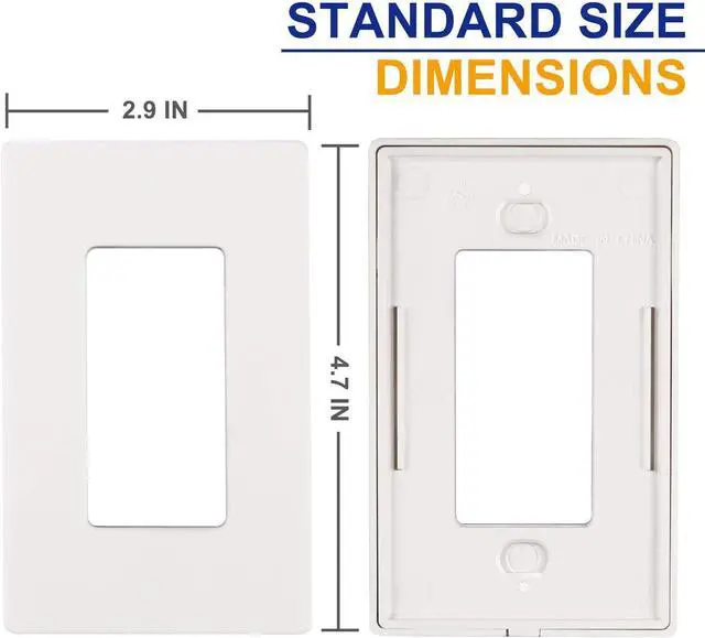 Alt view image 5 of 6 - 1-Gang Screwless Decorator Wall Plates, Child Safe Standard Size Outlet Cover, Unbreakable Polycarbonate Thermoplastic,Glossy White, 40 Pack,UL Listed