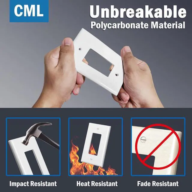 Alt view image 3 of 7 - CML Oversized Decorator Wall Plate, 40 Pack Jumbo Electrical Outlet Receptacle Covers, 1-Gang Large White Switch Plates, Over-Size 3.5 x 5.5, Impact Resistant, ETL Listed