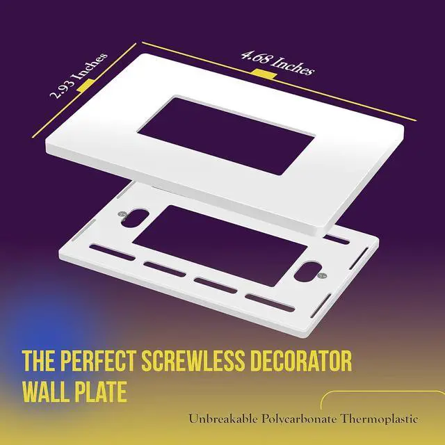 Alt view image 2 of 7 - Screwless Decorator Wall Plates Child Safe Outlet Covers, Size 1-Gang 4.68" H x 2.93 L, Unbreakable Polycarbonate Thermoplastic, SI8831-W-40PCS, Glossy, White (40 Pack)