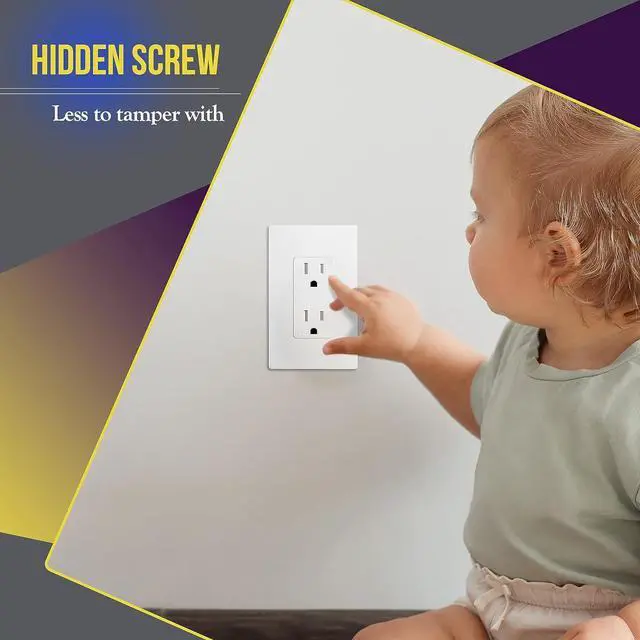 Alt view image 3 of 7 - Screwless Decorator Wall Plates Child Safe Outlet Covers, Size 1-Gang 4.68" H x 2.93 L, Unbreakable Polycarbonate Thermoplastic, SI8831-W-40PCS, Glossy, White (40 Pack)