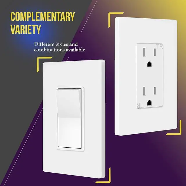 Alt view image 5 of 7 - Screwless Decorator Wall Plates Child Safe Outlet Covers, Size 1-Gang 4.68" H x 2.93 L, Unbreakable Polycarbonate Thermoplastic, SI8831-W-40PCS, Glossy, White (40 Pack)