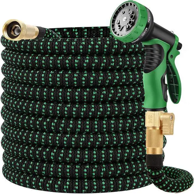 Main image of 100ft Expandable Garden Hose w/10 Function Nozzle Sprayer, Lightweight Flexible Water Hose with Durable Collapsible Latex Core & Solid Brass Fittings, 100ft Retractable Stretch Hose(Black Rose Gold)