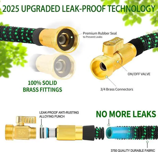 Alt view image 2 of 7 - 100ft Expandable Garden Hose w/10 Function Nozzle Sprayer, Lightweight Flexible Water Hose with Durable Collapsible Latex Core & Solid Brass Fittings, 100ft Retractable Stretch Hose(Black Rose Gold)