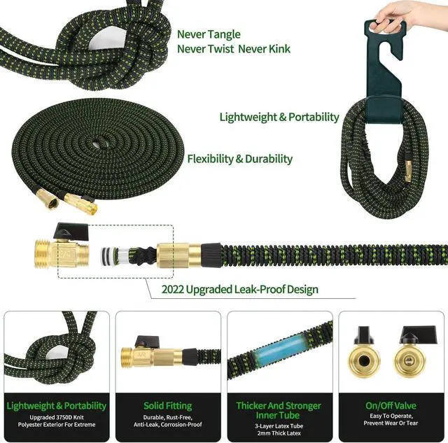 Alt view image 4 of 7 - 100ft Expandable Garden Hose w/10 Function Nozzle Sprayer, Lightweight Flexible Water Hose with Durable Collapsible Latex Core & Solid Brass Fittings, 100ft Retractable Stretch Hose(Black Rose Gold)