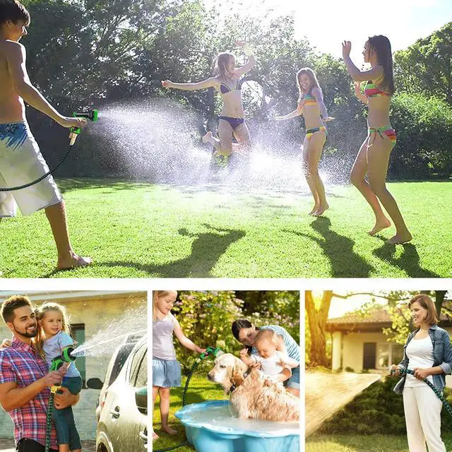 Alt view image 7 of 7 - 100ft Expandable Garden Hose w/10 Function Nozzle Sprayer, Lightweight Flexible Water Hose with Durable Collapsible Latex Core & Solid Brass Fittings, 100ft Retractable Stretch Hose(Black Rose Gold)
