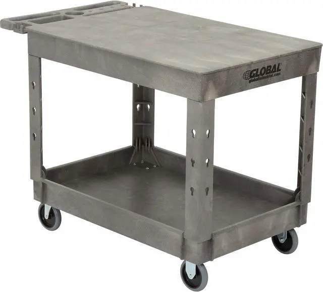 Main image of Plastic 2 Flat Shelf Service & Utility Cart, 44" x 25-1/2", 5" Rubber Caster