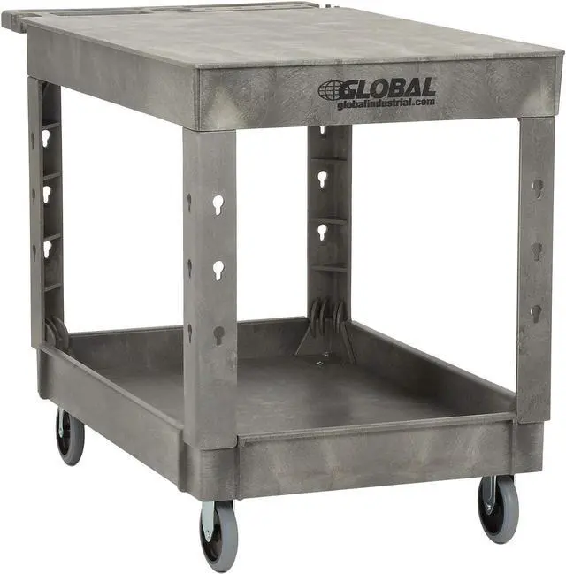 Alt view image 2 of 4 - Plastic 2 Flat Shelf Service & Utility Cart, 44" x 25-1/2", 5" Rubber Caster
