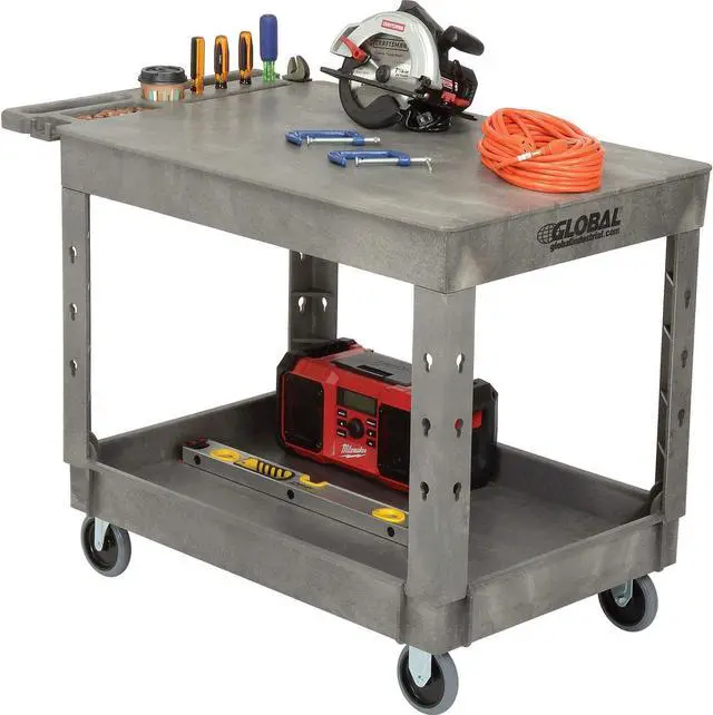 Alt view image 3 of 4 - Plastic 2 Flat Shelf Service & Utility Cart, 44" x 25-1/2", 5" Rubber Caster