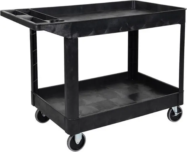 Main image of Tubstr Extra Large Two-Shelf Utility Cart with Wheels | 500 lb. Capacity Rolling Utility & Tool Cart for Warehouses, Industrial Settings, Auto Garages, & More (Black, 45.5 x 24.5)