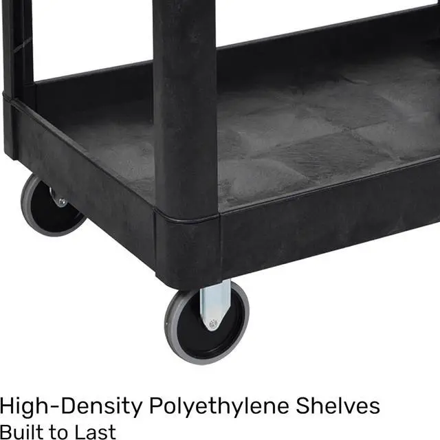Alt view image 2 of 7 - Tubstr Extra Large Two-Shelf Utility Cart with Wheels | 500 lb. Capacity Rolling Utility & Tool Cart for Warehouses, Industrial Settings, Auto Garages, & More (Black, 45.5 x 24.5)