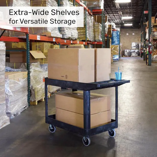 Alt view image 4 of 7 - Tubstr Extra Large Two-Shelf Utility Cart with Wheels | 500 lb. Capacity Rolling Utility & Tool Cart for Warehouses, Industrial Settings, Auto Garages, & More (Black, 45.5 x 24.5)