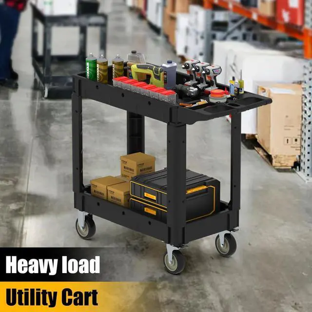 Alt view image 2 of 7 - Utility Rolling Tool Cart, 40 x 17-Inch Plastic Rolling Carts Huge Storage W/Deep 2-Shelf Heavy Duty Service Carts with Wheels,550 lbs Capacity Organizer for Garage,Warehouse,Workshop-Medium