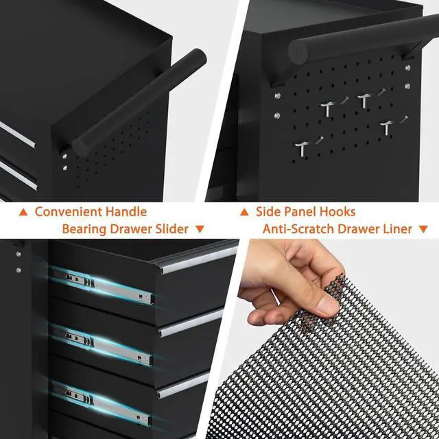 Alt view image 7 of 7 - 5-Drawer Rolling Tool Chest, Tool Box with 4 Wheels and Drawers, High Capacity Detachable Mobile Tool Storage Cabinet for Garage, Workshop, Mechanics and Repair Room (Black)