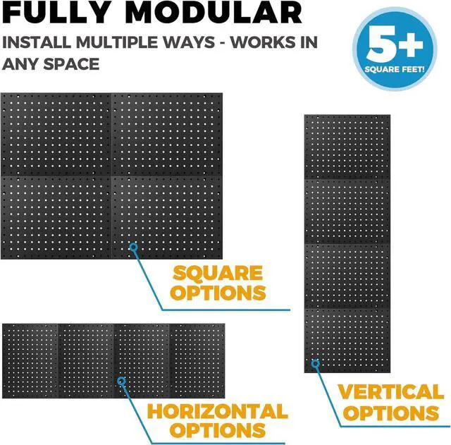 Alt view image 4 of 7 - Heavy Duty 4-Panel Pegboard Wall Organizer & 32 Peg Hooks - Four Black Metal Peg Board Panels for Shops or Warehouse - Garage Tool & Walls Organizer - Modular Complete Kit With Installation Hardware