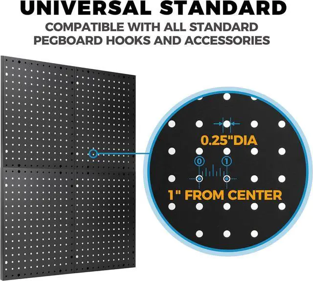 Alt view image 7 of 7 - Heavy Duty 4-Panel Pegboard Wall Organizer & 32 Peg Hooks - Four Black Metal Peg Board Panels for Shops or Warehouse - Garage Tool & Walls Organizer - Modular Complete Kit With Installation Hardware