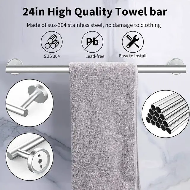 Alt view image 2 of 7 - 10Pcs Brushed Nickel Bathroom Hardware Set - Includes 24&18inch Towel Bar, Robe Hook, Toilet Paper Holder, 2 Pack 5 Piece Bathroom Accessories Set Stainless Steel Wall Mounted