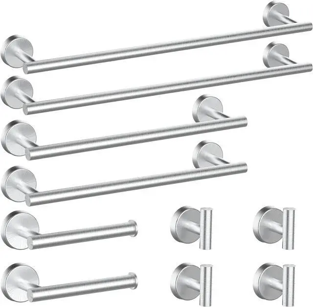 Main image of 10Pcs Brushed Nickel Bathroom Hardware Set - Includes 24&18inch Towel Bar, Robe Hook, Toilet Paper Holder, 2 Pack 5 Piece Bathroom Accessories Set Stainless Steel Wall Mounted
