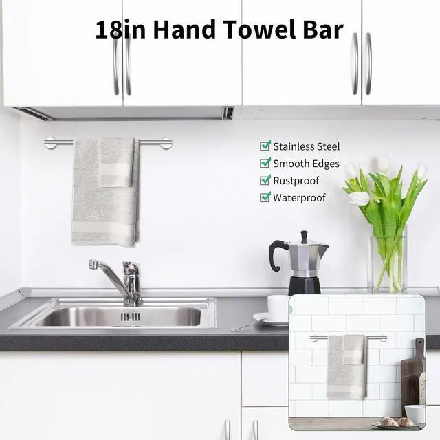 Alt view image 3 of 7 - 10Pcs Brushed Nickel Bathroom Hardware Set - Includes 24&18inch Towel Bar, Robe Hook, Toilet Paper Holder, 2 Pack 5 Piece Bathroom Accessories Set Stainless Steel Wall Mounted