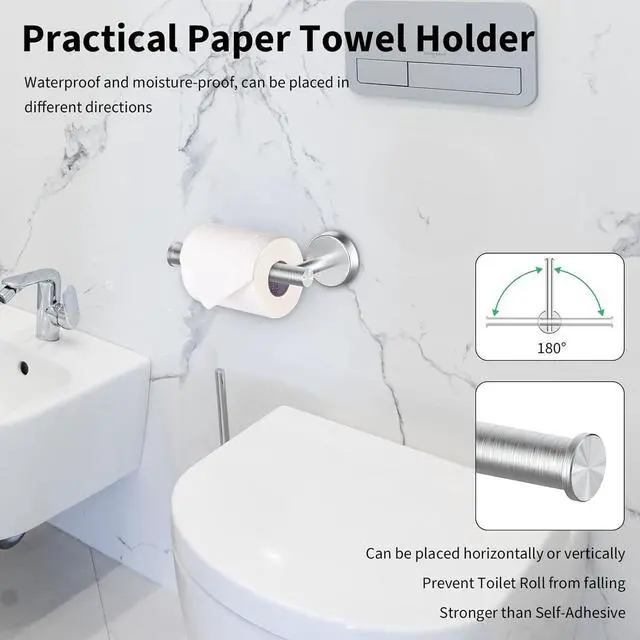 Alt view image 4 of 7 - 10Pcs Brushed Nickel Bathroom Hardware Set - Includes 24&18inch Towel Bar, Robe Hook, Toilet Paper Holder, 2 Pack 5 Piece Bathroom Accessories Set Stainless Steel Wall Mounted