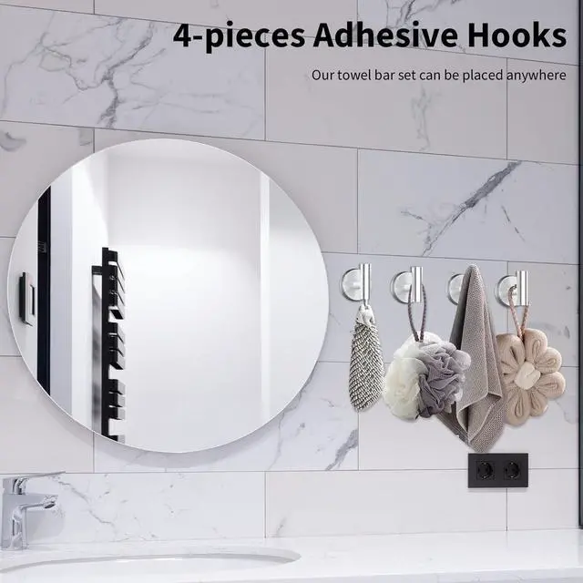 Alt view image 5 of 7 - 10Pcs Brushed Nickel Bathroom Hardware Set - Includes 24&18inch Towel Bar, Robe Hook, Toilet Paper Holder, 2 Pack 5 Piece Bathroom Accessories Set Stainless Steel Wall Mounted
