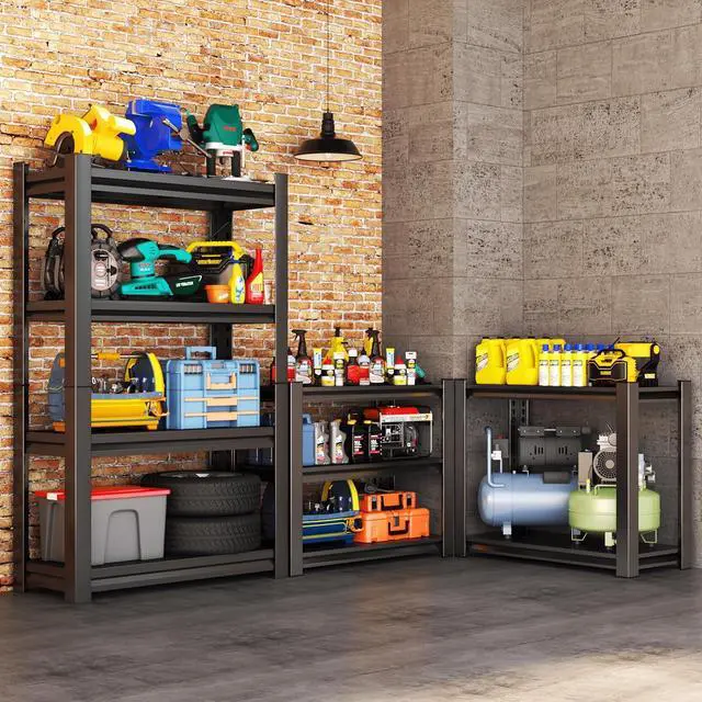 Alt view image 2 of 5 - Garage Shelving Unit, Heavy Duty Steel Storage Rack with High Load Capacity, Ideal for Garage, Warehouse, Basement, or Home Organization Solutions, Black (63" H×36" W×16" D)