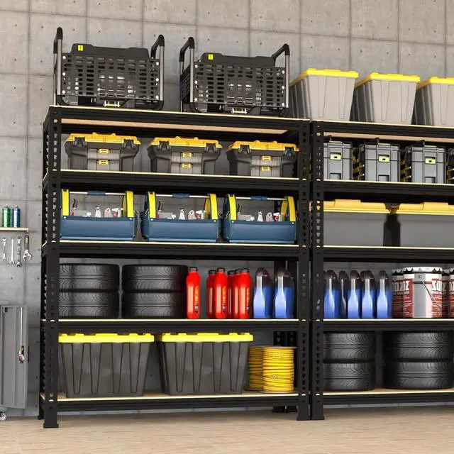 Alt view image 2 of 7 - 5 Tier Garage Storage Shelves - 32" W x 16" D x 63" H Adjustable Heavy Duty Metal Shelving Unit, Garage Shelving Organizers and Storage Utility Rack for Basement, Pantry, Kitchen, Black