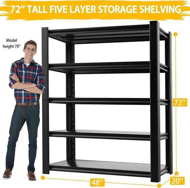 Alt view image 2 of 7 - 3020LBS Standing Shelf Units 72" H x 48W x 20" D,Heavy Duty Garage Shelving Units and Storage, 5-Tier Metal Shelves, Storage Rack for Garage Organization, Basement, Workshop, 1Pack