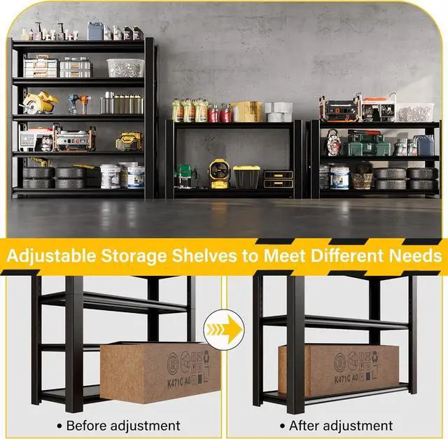 Alt view image 3 of 7 - 3020LBS Standing Shelf Units 72" H x 48W x 20" D,Heavy Duty Garage Shelving Units and Storage, 5-Tier Metal Shelves, Storage Rack for Garage Organization, Basement, Workshop, 1Pack